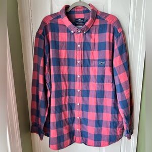 VINEYARD VINES Men's Pink and Navy mid weight Flannel  Plaid Shirt Size 2XB